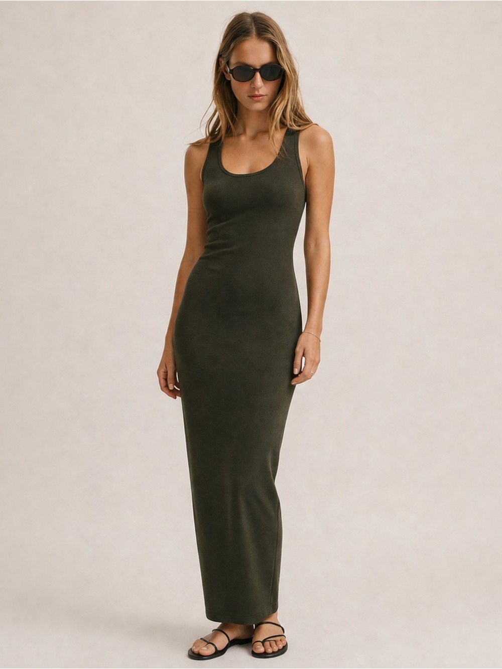 Zara Trafaluc Dark Green Midi Bodycon Dress Small Soft Lightweight Back Slit